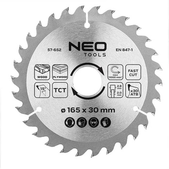 Neo Tools Diskinio pjūklo diskas, Widia, 165 x 30 mm, 30 dantų