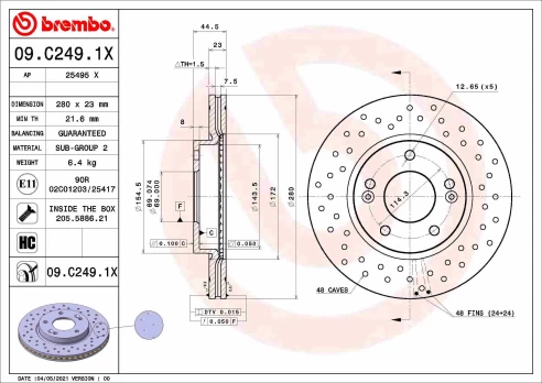 Stabdžių diskas BREMBO 09.C249.1X