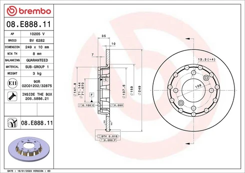Stabdžių diskas BREMBO 08.E888.11