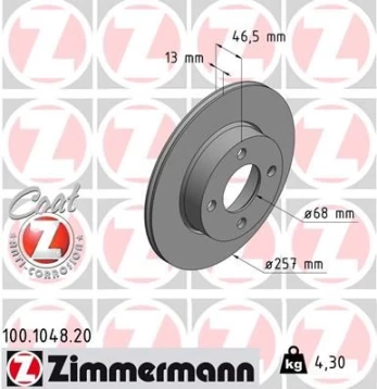 Stabdžių diskas ZIMMERMANN 100.1048.20