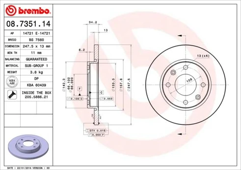 Stabdžių diskas BREMBO 08.7351.14