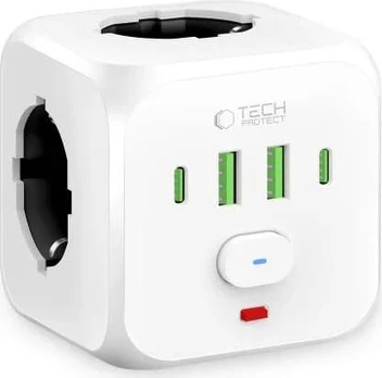 Baltas šakotuvas 2xUSB-A + 2xUSB-C +3x tinklo jungtys "Tech-Protect PCL3x4"