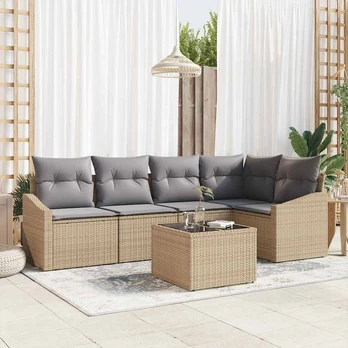 Sodo Sofa Rinkinys 6 Dalių Smėlio ir Pilkos Ratanas