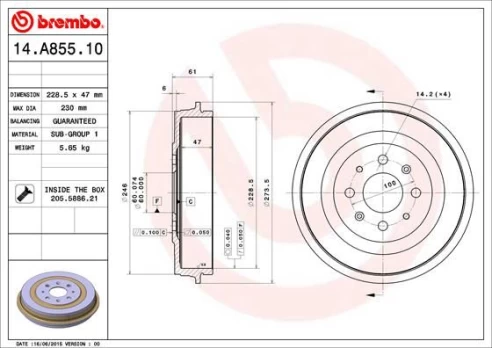 Stabdžių būgnas BREMBO 14.A855.10