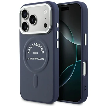 Karl Lagerfeld Embossed Open Ring RSG MagSafe dėklas iPhone 18 Pro Max / 17 Pro Max, mėlynas