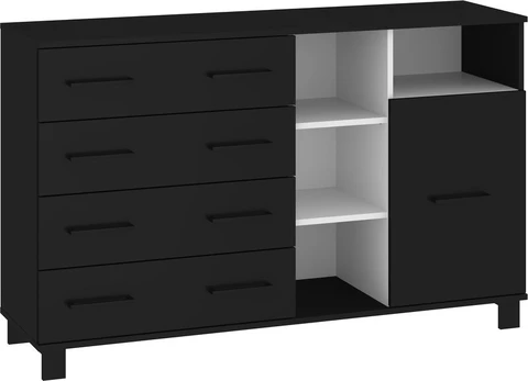 Komoda Meblocross 1D4SP, juoda/balta