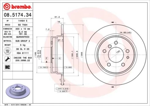 Stabdžių diskas BREMBO 08.5174.34