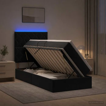 LED saugojimo lova su čiužiniu Juoda 100 x 200 cm Aksomas