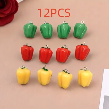 Pakabukas, paprikos forma, 12PCS Multicolor Mixed 3D Simulation Pepper Pendant