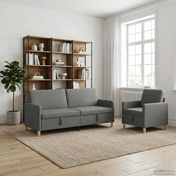 Sofa Sofos komplektas su saugojimu 2 pcs Tamsiai pilka Poliesteris