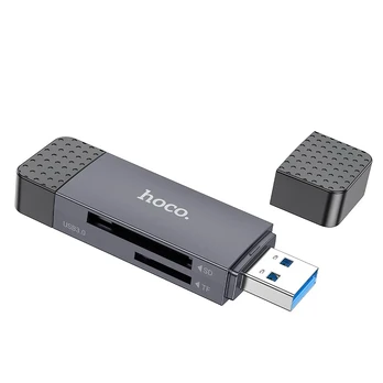 Dėklas HOCO card reader 2in1 USB A + Type C 2.0 metal pilka