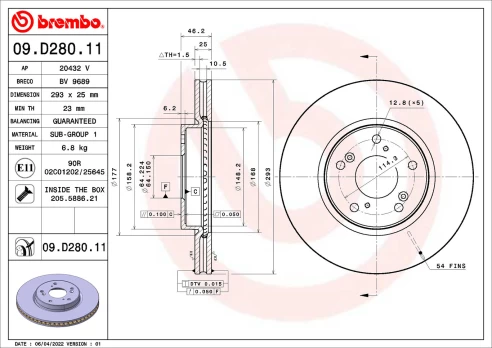 Stabdžių diskas BREMBO 09.D280.11