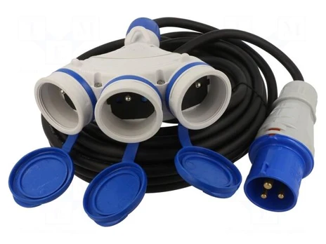 Extension lead | 3x2.5mm2 | Sockets: 3 | rubber | black | 10m | 16A