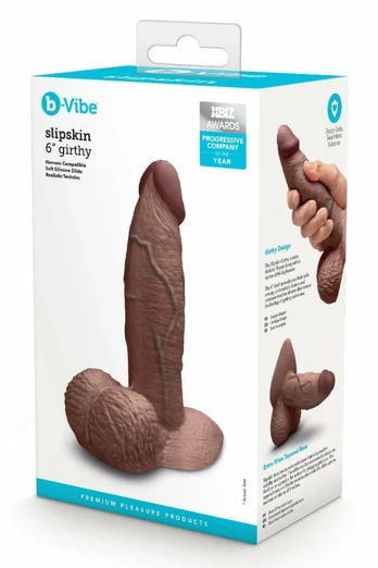 b-Vibe SlipSkin Realistic Silicone Model 6” Girthy Brown - Anatomical Design