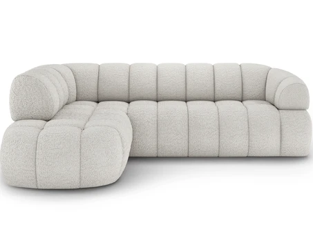 Tontano corner sofa with sleeping function and electrically extendable seat, white bouclé, left-hand side, Modern, White