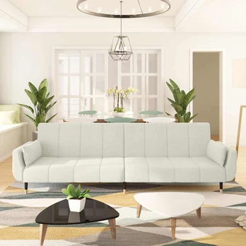Dvivietė vidaXL sofa-lova, kreminė