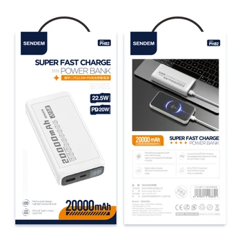SENDEM PH82 powerbank 20000 mAh | 2.4A | LED | balta