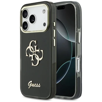 Guess IML 4G Script metalinis dėklas, skirtas iPhone 17 Pro, juodas
