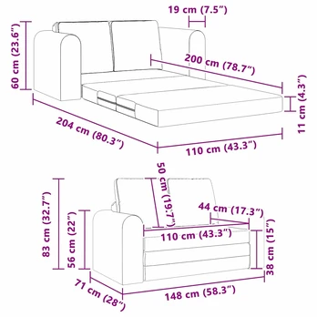 Sofa lova 60cm Debesų pilka audinys