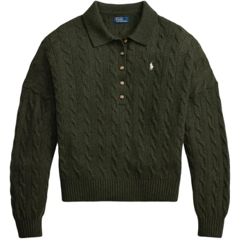 Megztinis moterims, Žalia, Sweater-polo