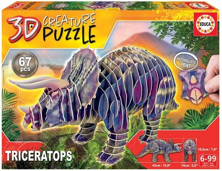 3D Galvosūkis Triceratops - EDUCA - 67 dalių - Mišrus - Nuo 6 metų