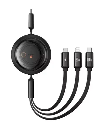 Baseus Free2Draw CB000084 retractable USB-C - Lightning | USB-C | micro USB cable 100W 1.1m - juodas