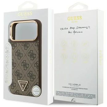 Dėklas Guess 4G Triangle Logo MagSafe do iPhone 17 Pro Max ruda auksinė