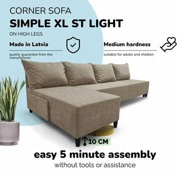 Meb Podrez Didelis kampinis sofos be porankių Simple XL St Light Smėlio spalvos