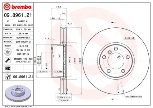 Stabdžių diskas BREMBO 09.8961.21