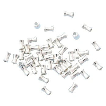Cilindrinės karoliukų kepurėlės, Silvery 100pcs