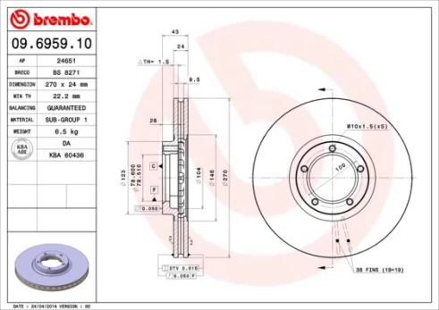Stabdžių diskas BREMBO 09.6959.10
