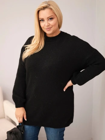 Moteriškas Plus Size laisvo kirpimo megztinis, juodos spalvos
