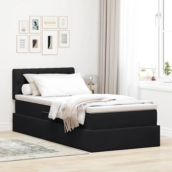 Lova su daiktų laikymo vieta ir LED Juoda 90 x 190 cm Aksomas