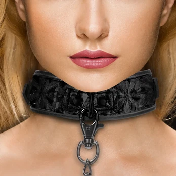 LUXE Collar & Leash Set Black Neoprene Adjustable 52.5cm
