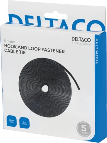 DELTACO Velcro juosta, 10mm, 5m, juoda, CM05S