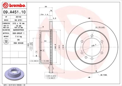 Stabdžių diskas BREMBO 09.A451.10