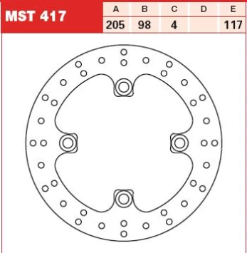 Brake disc MST417 rear fixed TRW 205/98/4mm/117mm