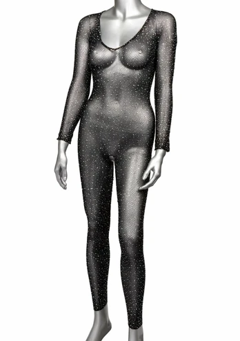 Radiance Crotchless Bodystocking Mesh Full Body Suit with Rhinestones