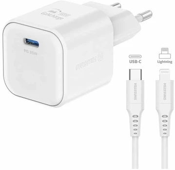 Swissten Travel Charger GaN USB-C 35W PD + Data Cable USB-C - Lightning 1.2m
