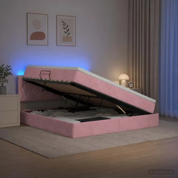 LED saugojimo lova su čiužiniu Rožinė 140 x 200 cm Aksomas