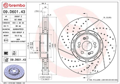 BREMBO 09.D601.43 Brake Disc