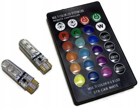 W5w Led Rgb lemputės su pulteliu, 12v