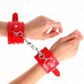 Kink Wrist Restraint KINK - SHINY HAND CUFFS Raudonas ADJUSTABLE 23-33 CM
