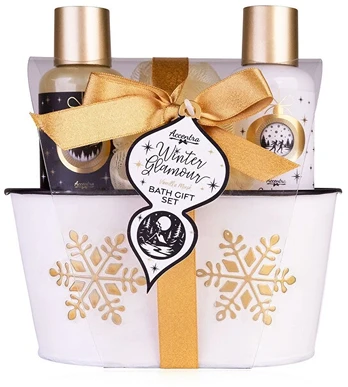 Accentra Winter Glamour bath care gift set in a tin bucket