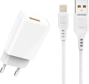 Telefono įkroviklis Denmen DC01, USB, 100 cm, balta, 12 W