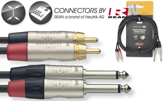 Audio kabelis Stagg REAN 2 x 6.3mm Jack TS - 2 x RCA 3m