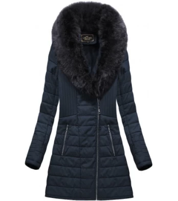 COAT WITH FUR COLLAR NAVY BLUE (LD5520) striukė