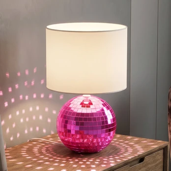 Stalinė lempa „Glitza“, rožinė/balta, audinys, plastikas, E14