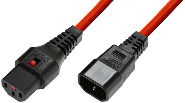 MicroConnect Powercord C13 IEC Lock - C14 Raudona 2,5m, PC1411