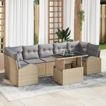 8 dalių sodo sofa su pagalvėlėmis Smėlio poli ratanas